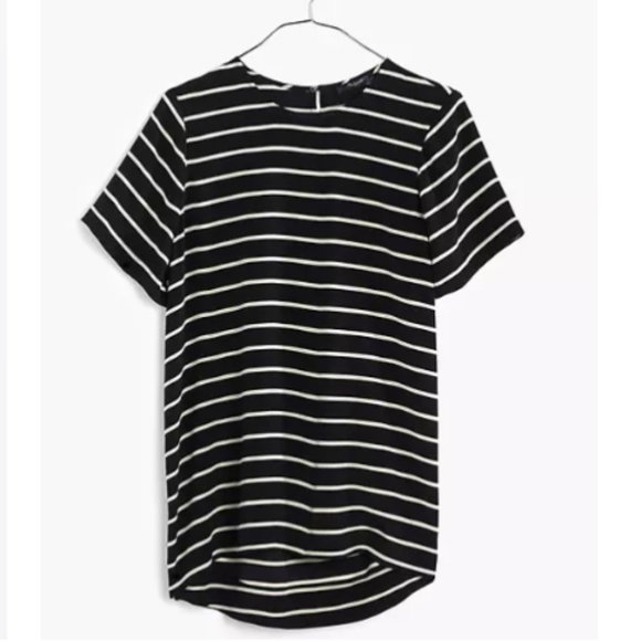 Madewell Silk Tailored Tee in Black and White Stripe | Size XS - Picture 4 of 11